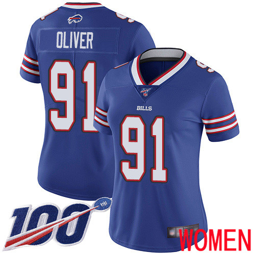 Women Buffalo Bills #91 Ed Oliver Royal Blue Team Color Vapor Untouchable Limited Player 100th Season NFL Jersey->women nfl jersey->Women Jersey